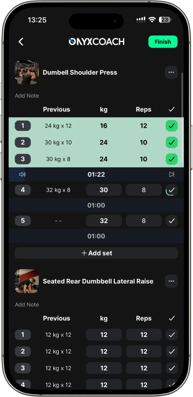 A workout being logged in the app